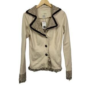 Beige Women's Jacket with Decorative Trim